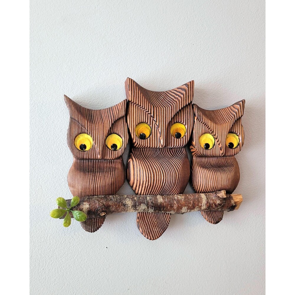 Vintage Owl Carved Wood Wall Art Cryptomeria Witco Fall Decor